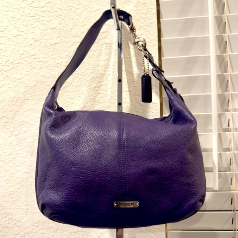 Vintage Coach Purple Leather Hobo Bag Silver Hardware and Tassel Y2K